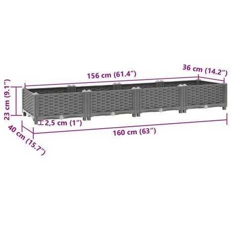 Plantenbak verhoogd 160x40x23 cm polypropeen 8