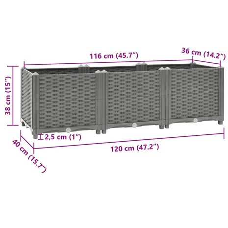 Plantenbak verhoogd 120x40x38 cm polypropeen 8