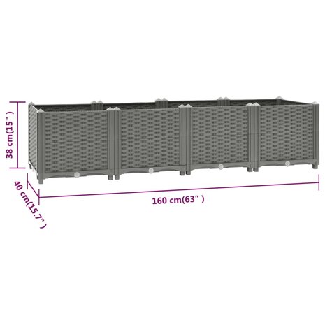 Plantenbak verhoogd 160x40x38 cm polypropeen 8