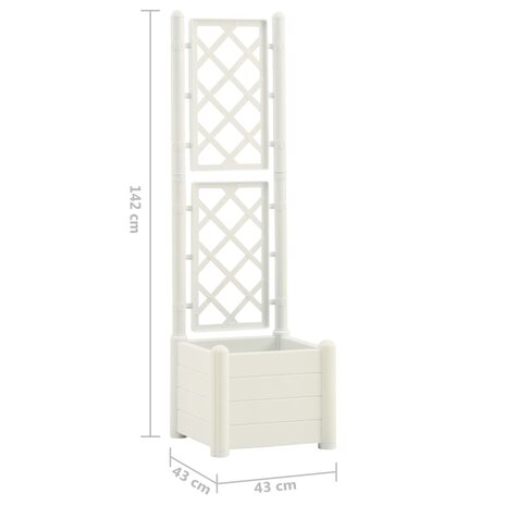 Plantenbak met latwerk 43x43x142 cm PP wit 7