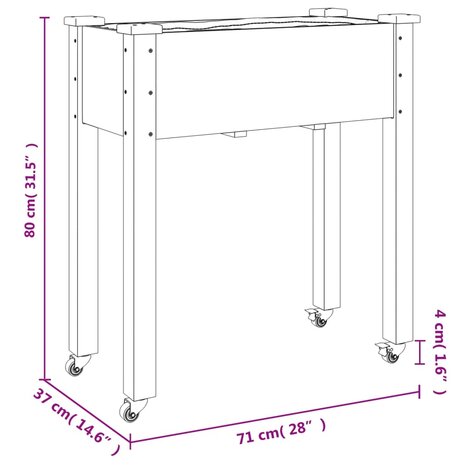 Plantenbak op wieltjes 71x37x80 cm massief vurenhout 7
