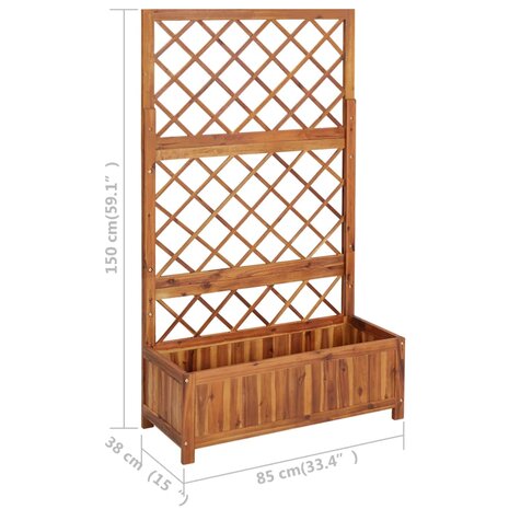 Plantenbak verhoogd met latwerk 85x38x150 cm massief acaciahout 7