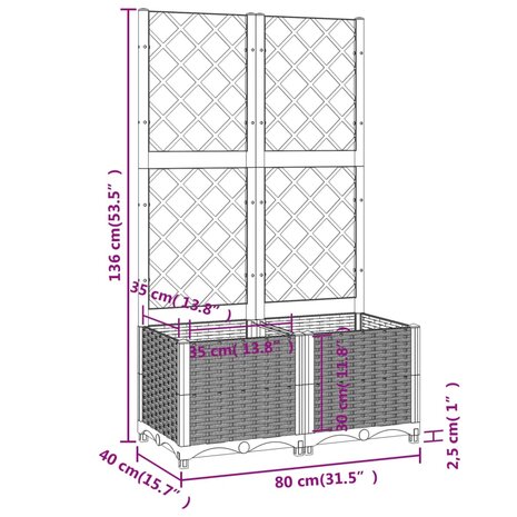 Plantenbak met latwerk 80x40x136 cm polypropeen donkergrijs 8