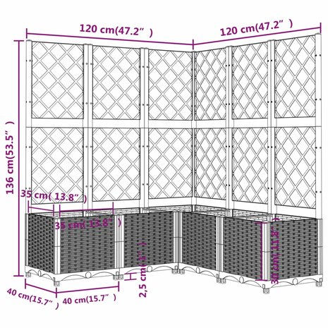 Plantenbak met latwerk 120x120x136 cm polypropeen bruin 8