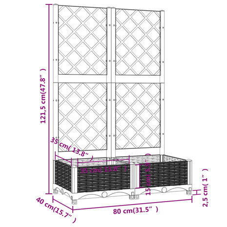 Plantenbak met latwerk 80x40x121,5 cm polypropeen zwart 8