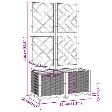 Plantenbak met latwerk 80x40x136 cm polypropeen zwart 8