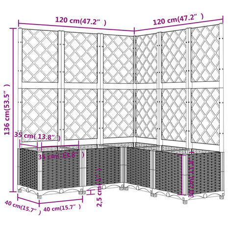 Plantenbak met latwerk 120x120x136 cm polypropeen zwart 8