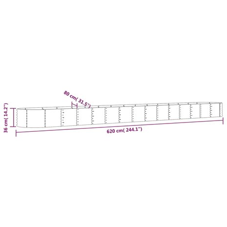 Plantenbak 620x80x36 cm gepoedercoat staal grijs 6