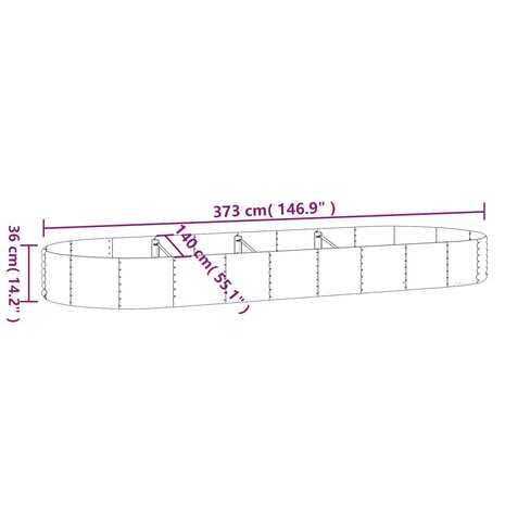 Plantenbak 373x140x36 cm gepoedercoat staal grijs 6