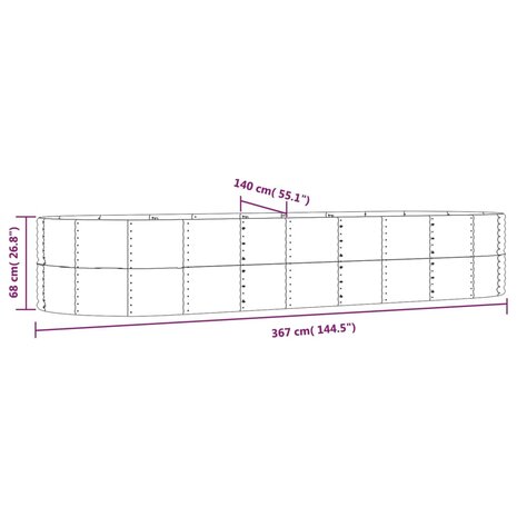 Plantenbak 367x140x68 cm gepoedercoat staal grijs 6