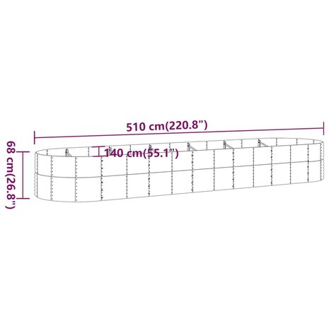 Plantenbak 510x140x68 cm gepoedercoat staal zilverkleurig 6