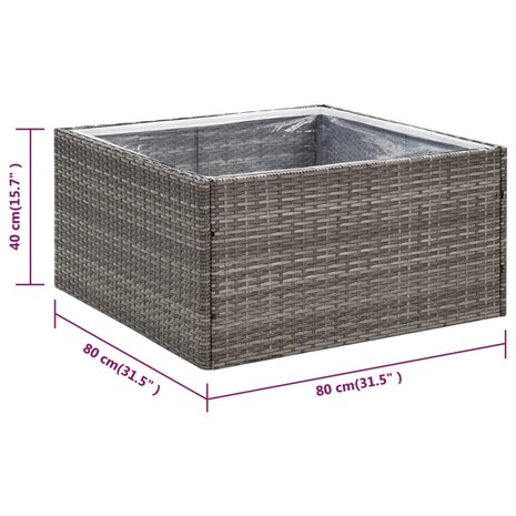 Plantenbak 80x80x40 cm poly rattan grijs 6