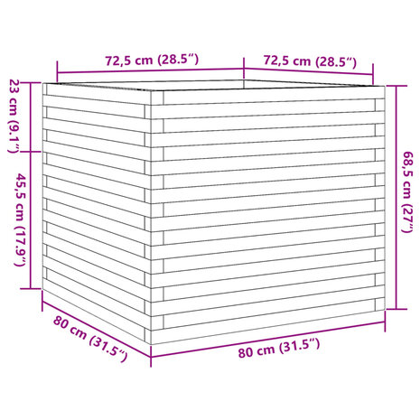 Plantenbak 80x80x68,5 cm massief grenenhout wit 10