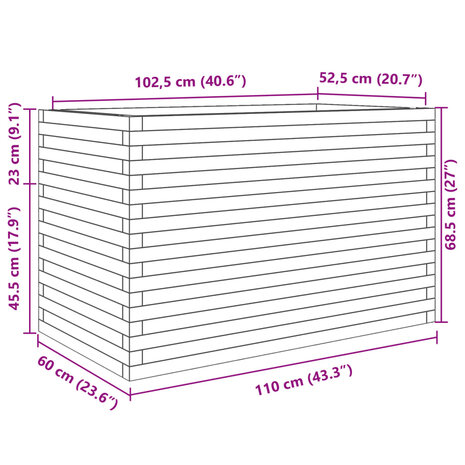 Plantenbak 110x60x68,5 cm massief grenenhout wasbruin 10