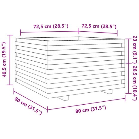 Plantenbak 80x80x49,5 cm massief grenenhout wit 10