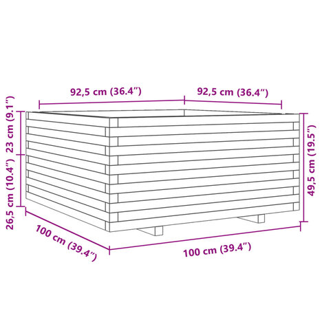 Plantenbak 100x100x49,5 cm massief douglashout 10