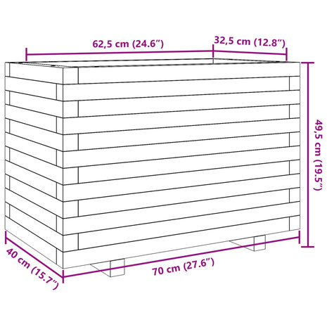 Plantenbak 70x40x49,5 cm massief grenenhout wit 10