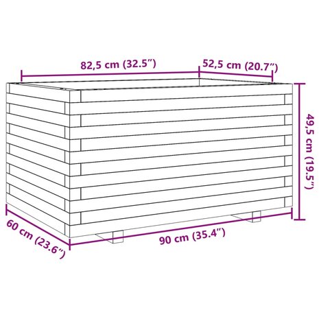 Plantenbak 90x60x49,5 cm massief grenenhout wit 10