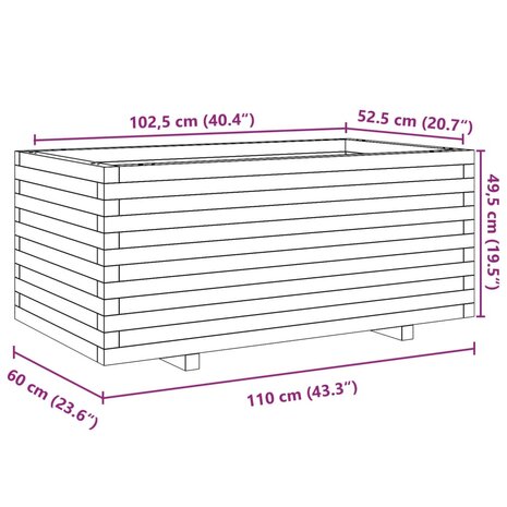 Plantenbak 110x60x49,5 cm massief grenenhout wasbruin 10