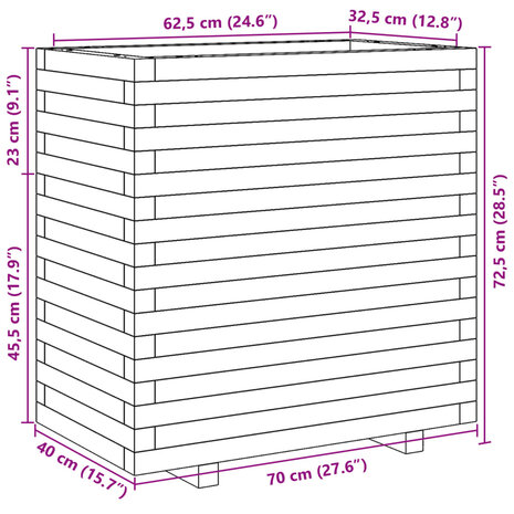 Plantenbak 70x40x72,5 cm massief grenenhout wit 10