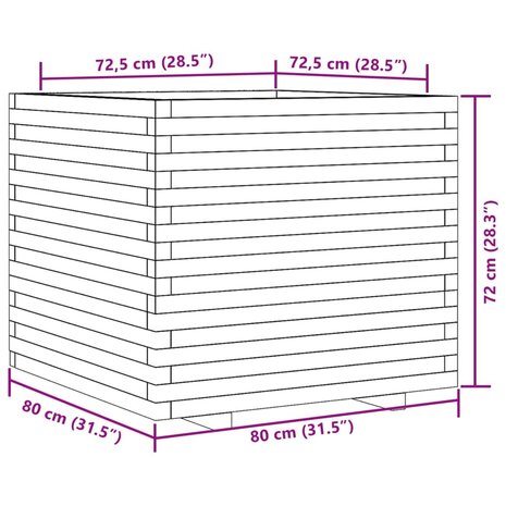 Plantenbak 80x80x72 cm massief grenenhout wasbruin 10