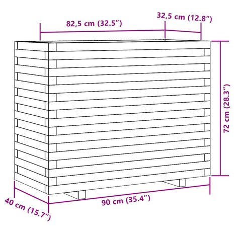 Plantenbak 90x40x72 cm massief grenenhout wit 10