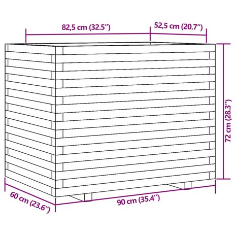 Plantenbak 90x60x72 cm massief grenenhout wit 10