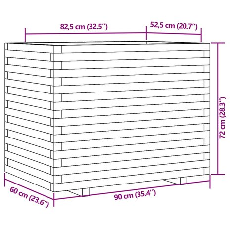 Plantenbak 90x60x72 cm massief grenenhout wasbruin 10