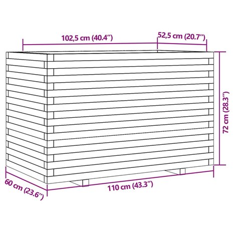 Plantenbak 110x60x72 cm massief grenenhout wit 10