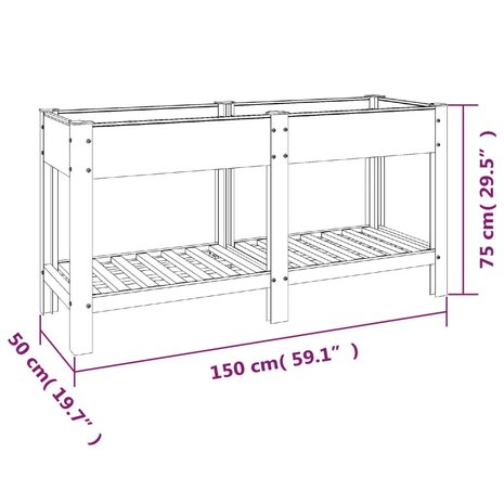 Plantenbak verhoogd met schap 150x50x75 cm HKC grijs 7