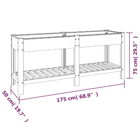 Plantenbak verhoogd met schap 175x50x75 cm HKC grijs 7