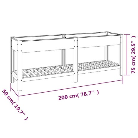 Plantenbak verhoogd met schap 200x50x75 cm HKC grijs 7