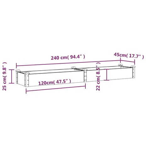 Plantenbak verhoogd met voering 240x45x25 cm massief vurenhout 8