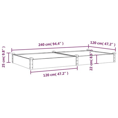 Plantenbak verhoogd met voering 240x120x25 cm massief vurenhout 8