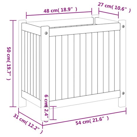 Plantenbak met voering 54x31x50 cm massief acaciahout 9