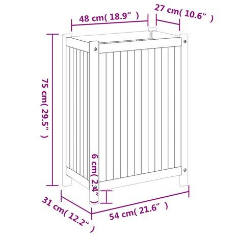 Plantenbak met voering 54x31x75 cm massief acaciahout 9