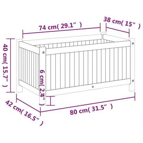 Plantenbak met voering 80x42x40 cm massief acaciahout 9