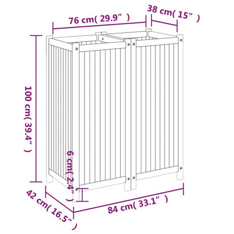 Plantenbak met voering 84x42x100 cm massief acaciahout 9