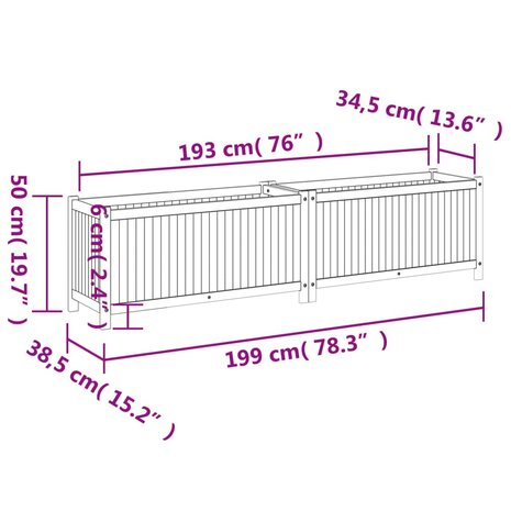 Plantenbak met voering 199x38,5x50 cm massief acaciahout 9