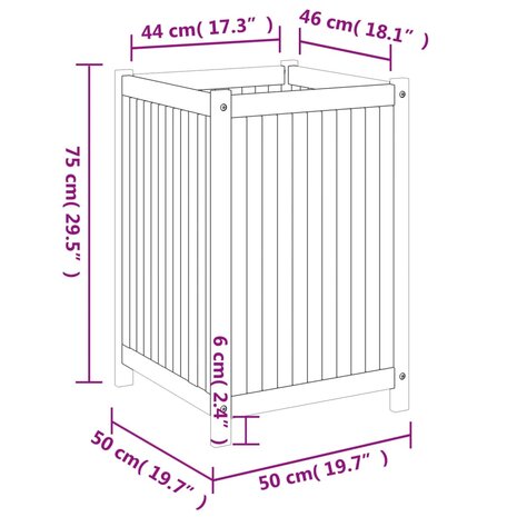 Plantenbak met voering 50x50x75 cm massief acaciahout 9