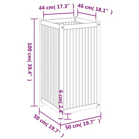 Plantenbak met voering 50x50x100 cm massief acaciahout 9