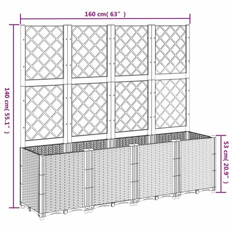 Plantenbak met latwerk 160x40x140 cm polypropeen grijs 8