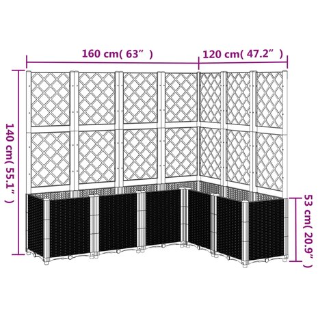 Plantenbak met latwerk 160x120x140 cm polypropeen wit 9