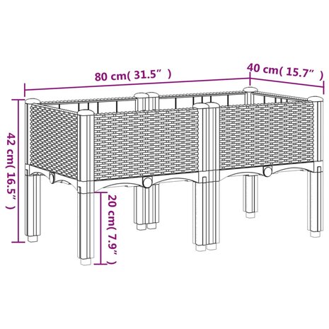 Plantenbak met poten 80x40x42 cm polypropeen bruin 7