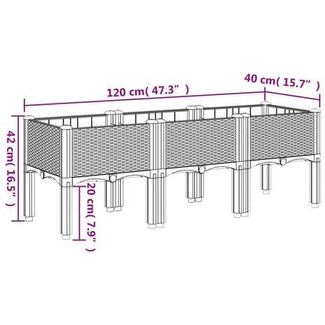 Plantenbak met poten 120x40x42 cm polypropeen grijs 7