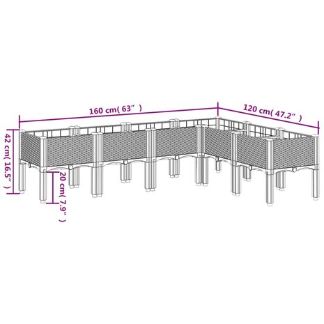 Plantenbak met poten 160x120x42 cm polypropeen grijs 8