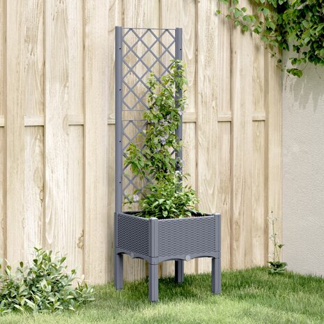 Plantenbak met latwerk 40x40x142 cm polypropeen grijs 1