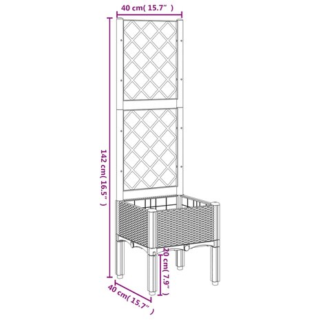 Plantenbak met latwerk 40x40x142 cm polypropeen zwart 8