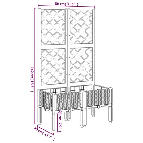 Plantenbak met latwerk 80x40x142 cm polypropeen grijs 8