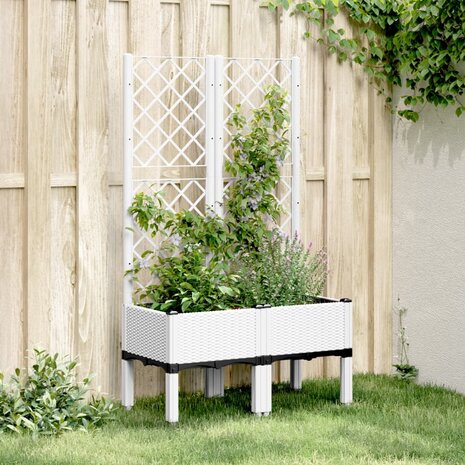 Plantenbak met latwerk 80x40x142 cm polypropeen wit 1